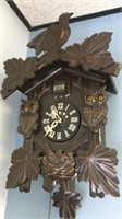 Carved Wood Cuckoo Clock With Owl Carvings
