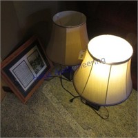 3 lamps & framed picture
