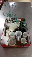 Wire basket and coffee cups