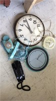 Pair of Vintage Phones & (3) Clocks