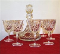 Cut crystal decanter, 10.5" set with 8 wine