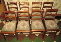 8 Walnut Slat back dining chairs on sabre legs