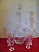 Crystal decanter (14"h) with 6 liquer shots