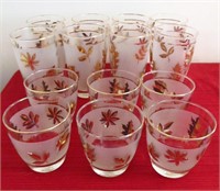 Libby frosted and leaf pattern set of 14 glasses