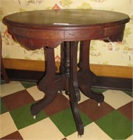 Eastlake Walnut work table with round top, 32"H