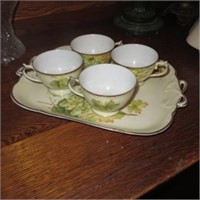 HAND PAINTED SERVING TRAY W CUPS