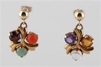 Pair of 14k Gold and Mixed Stone Dangle Earrings