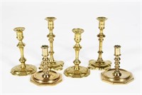 Lot of Six 17th-18th Century Brass Candlesticks