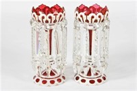 Pair of Mid 19th C. Cranberry Case Glass Lustres