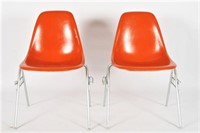 Pair of Orange Herman Miller DSS Stacking Chairs