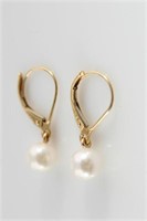 14k Yellow Gold and Pearl Latch Back Earrings
