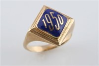 14k Yellow Gold and Blue Enamel 1950 Ring