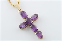 14k Yellow Gold and Amethyst Pendant with Chain