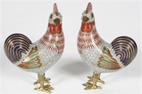 Pair of Cloisonne Roosters