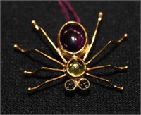 14kt yellow gold Spider Pin w/ colored