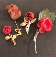 Red rose and teddy bear themed jewelry
