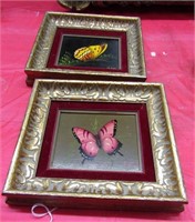 Pair Oil on Board Butterfly Paintings by M Lak 9x7