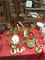 Large Brass Lot, Wall Sconces, Candle Holders, etc