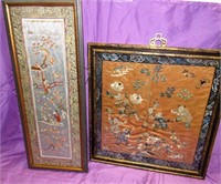 2 Great Framed 100+ Year Old Oriental Silk Panels