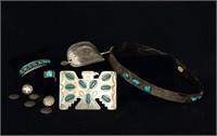 Indian Turquoise& silver hat band, hair piece,