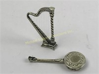 PAIR 800 SILVER MINIATURE MUSICAL INSTRUMENTS