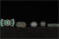 Zuni petit point turquoise silver jewelry - 5 pcs