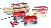Radio Flyer Decor Sled & (2) Small Red Wagons...