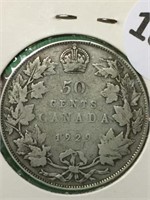 1929 Canadian 50 Cent Silver Coin