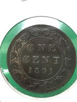 1891 "l.d.l.l." (e.f.45)canadian Large Cent