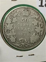 1913 Canadian 50 Cent Silver Coin