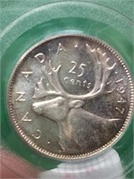 1947 (p.c.g.s.. M.s.63) Canadian Silver $.25