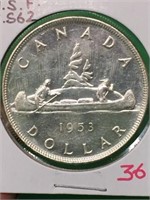 1953 "n.s.f.".(m.s.62) Canadian Silver Dollar