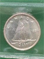 1954( I.c.c.s.p.l..65 Cameo) Canadian Silver $.10