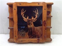 Pine Display Shelf w/ Deer & Clock  22 x 26 x 6