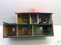 Vtg 1950's Tin Doll House by T. Cohn w/Accessories