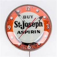 Vintage St. Joseph Aspirin Lighted Wall Clock
