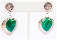 Jewelry Sterling Silver Pierced Malachite Earrings