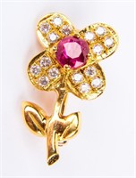 Jewelry 18kt Yellow Gold Diamond Flower Brooch