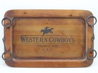 Western Cowboy Wooden Tray with Bits for Handles