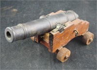 Vintage 8" Wood & Brass Replica Antique Cannon