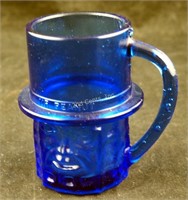 Vintage Cobalt Blue 4" Mr Peanut Glass Mug Cup