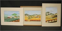 3 Chris Flesuras Watercolors. Vineyards