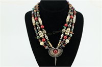 Silver Bone & Beads Assemblace Necklace