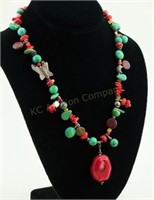 Coral Turquoise & Silver Necklace