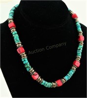 Silver Coral & Turquoise Necklace