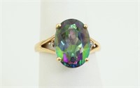 14K Gold Ring with Large Mystic Topaz. Size 6.5