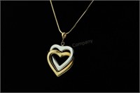14K Gold Double Heart Pendant & Necklace