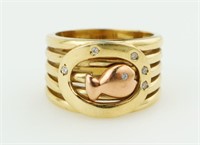 14K Gold Ring Swimming Fish. Size 5.5. Chinese