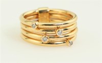 14K Gold Ring w/Diamonds. Stacked Bands. Size 6.