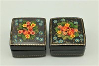 Pair of Russian Lacquer Boxes. Floral
